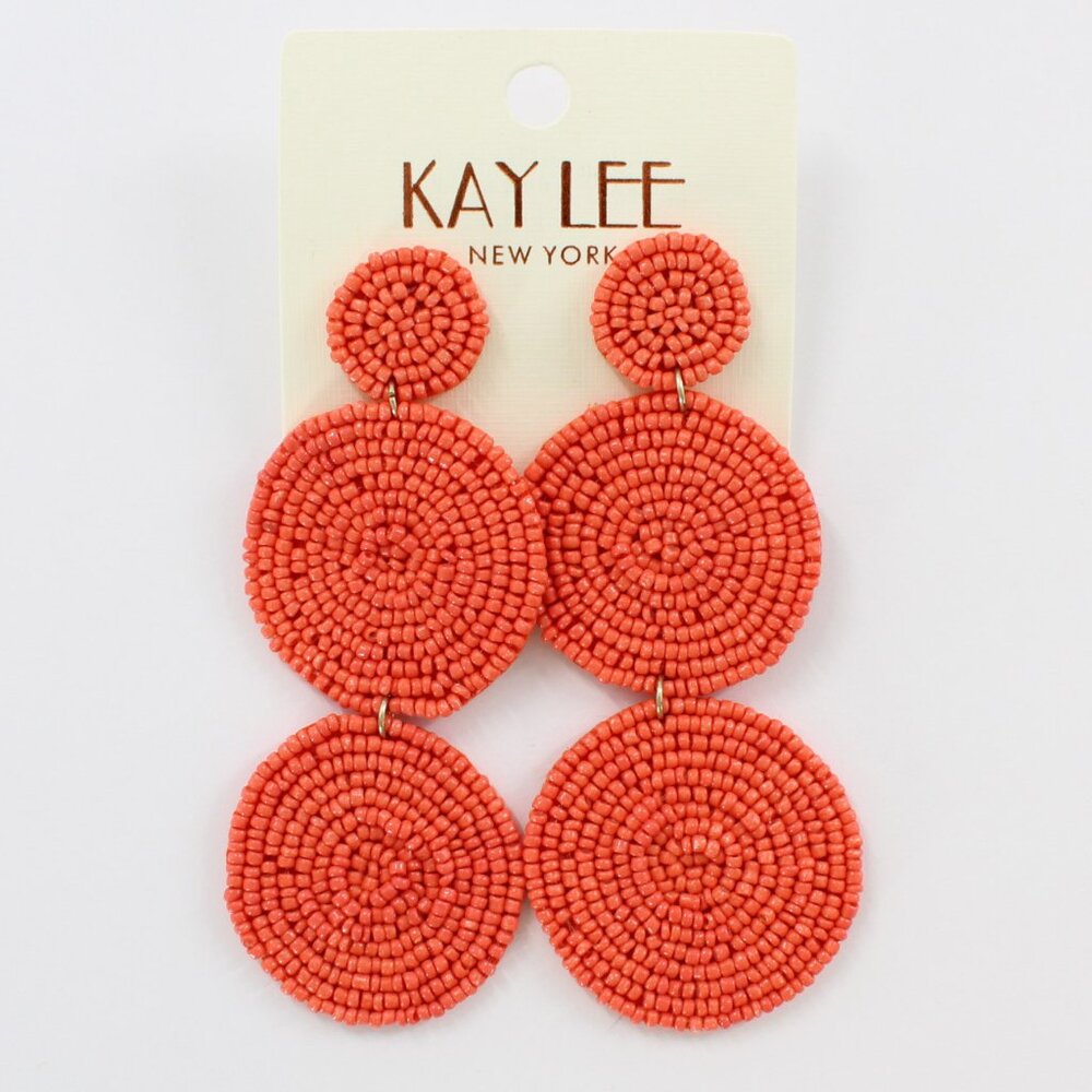 KAYLEE Seed Beaded Fun Triple Circle Coral Boho Post Earrings Made ❤️ in India